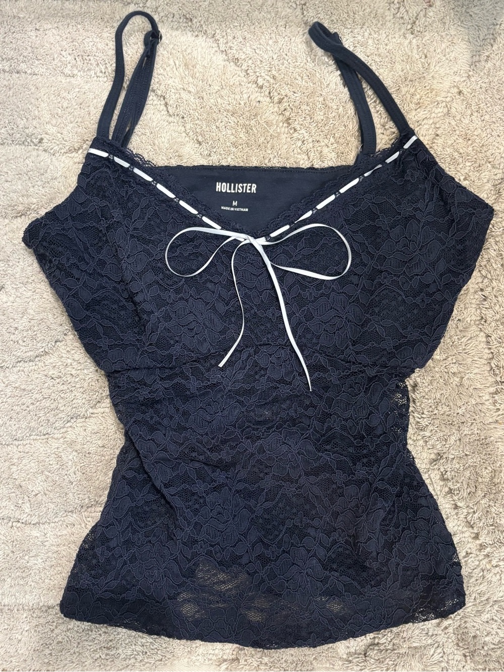 Hollister Navy Lace Cami with Light Blue Bow Trim